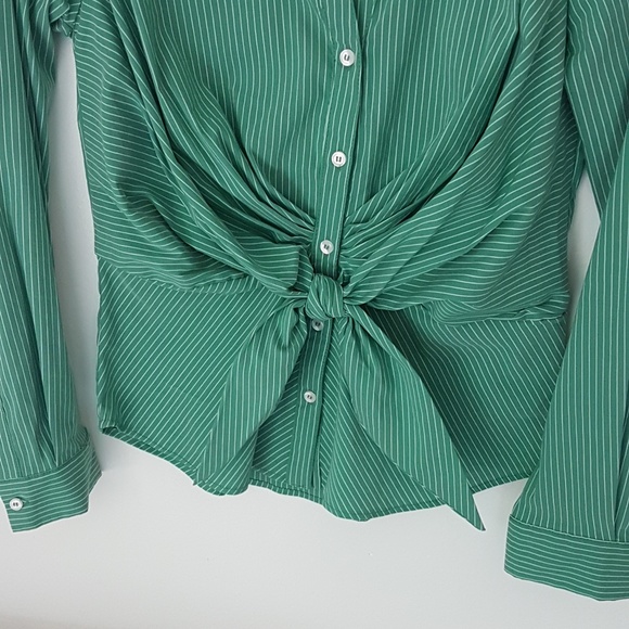 -Maeve Anthropologie Knotted Button Green Stripe 0 - Picture 4 of 7